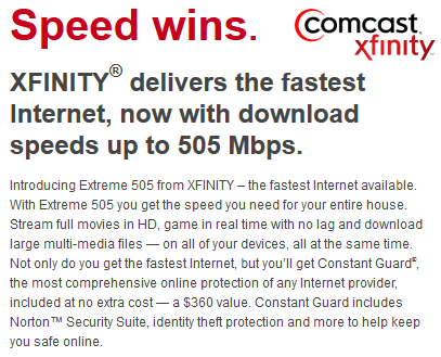 The best Comcast offers is 505/20Mbps service in select cities, with a price tag of $400 a month.