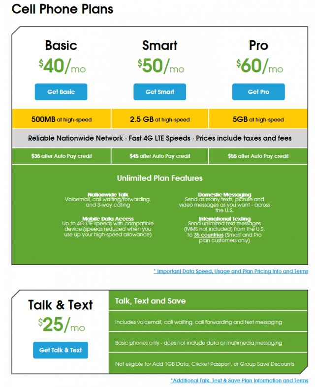 cricket phone plans near me