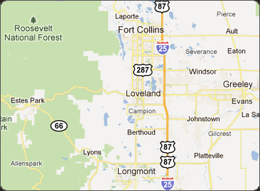 Fort Collins is about a one hour and fifteen minute drive north of Denver.