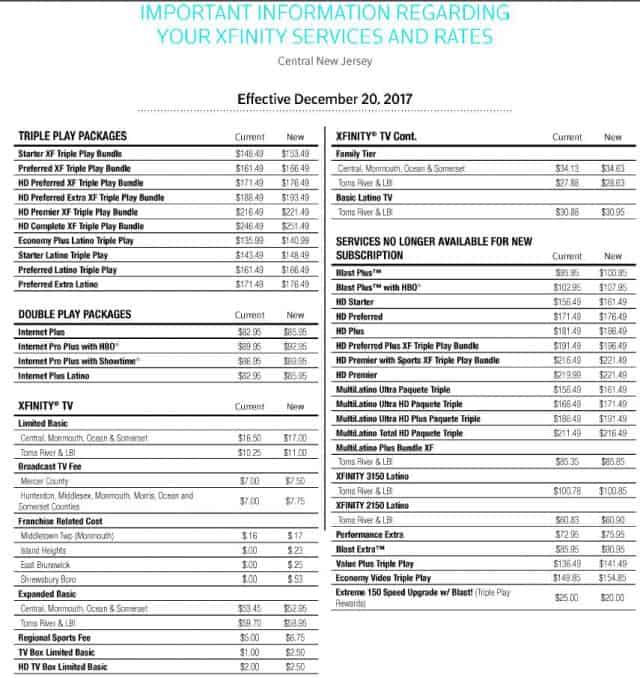 Comcast Xfinity 2022 Price Increases - StreamWise Solutions