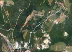 Satellite image showing the sparsely populated Coal Lick Road/Rt. 26 Intersection (click to enlarge)