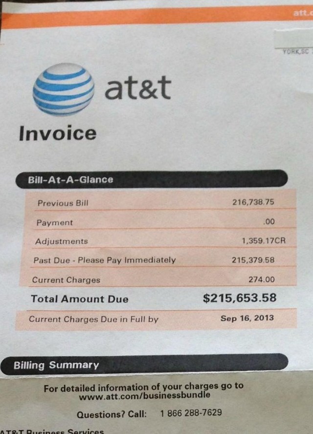 Stop the Cap! » AT&T Bill Shock — Total Amount Due 215,643.58 (After