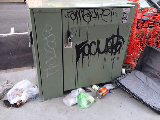 AT&T U-verse cabinets attract unsightly trash and graffiti in San Francisco.