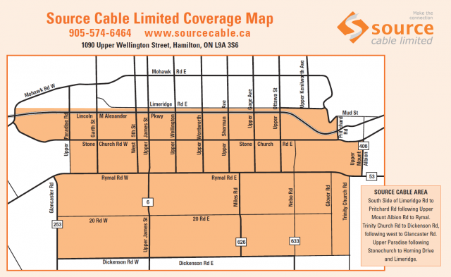 Source Cable's service coverage area is limited to a number of blocks in parts of Hamilton, Ont.