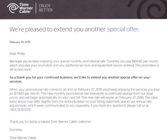 When Your Time Warner Cable Promotion Expires Expect To Receive A Letter Like This In