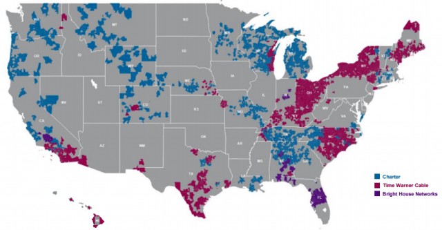 Charter's new service area, including Time Warner Cable and Bright House customers.