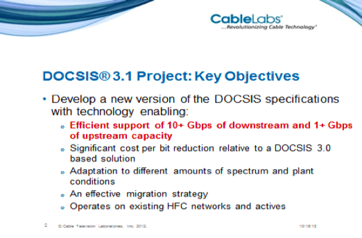 The original DOCSIS 3.1 standard offers up to 10/1Gbps speeds. Adding "full duplex" technology could boost that upstream speed as high as 10Gbps.