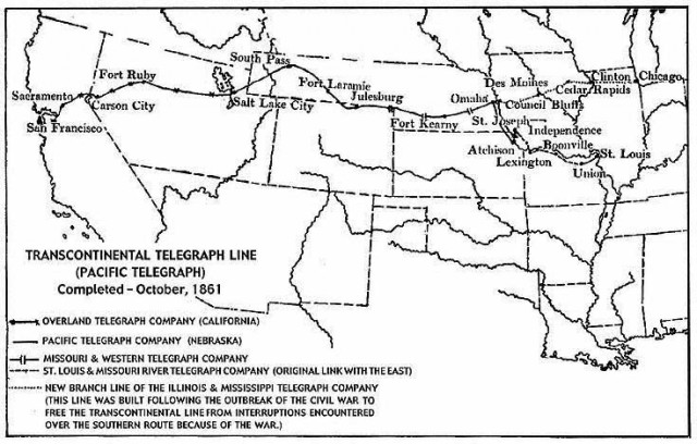 The Pacific Telegraph Act of 1860 resulted in the construction on this telegraph line extending from Nebraska to Nevada.