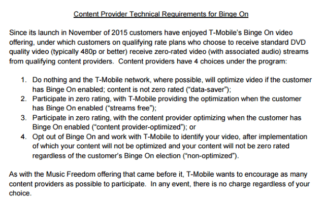 T-Mobile makes it easy to be a BingeOn participant.