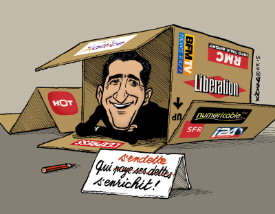 Look what's in the box. MergeMaster Patrick Drahi. (Illustration: Michel Kichka)