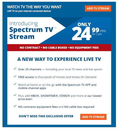 channel listing for spectrum tv stream